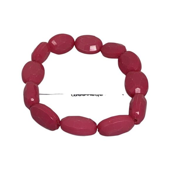 Vintage Summer Hot Pink  Acrylic Faceted Stackable Stretch Bracelets Set Of 4 - Picture 5 of 7